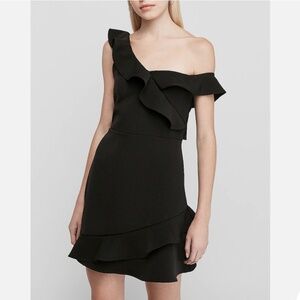 Express One-shoulder Ruffle Hem Dress XS